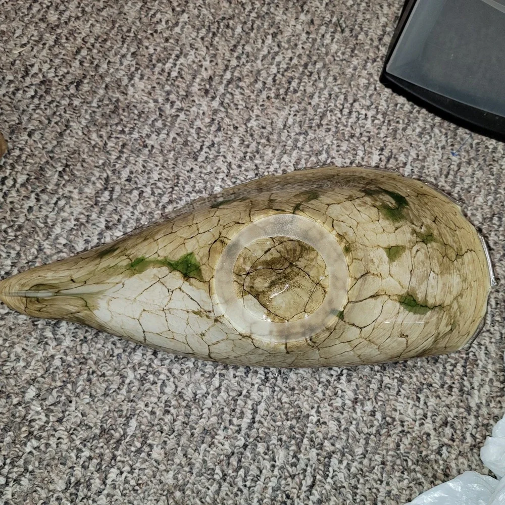Vintage 1970s Beige Green Bowl Polish Cello Jozifina Home Decor Seashell